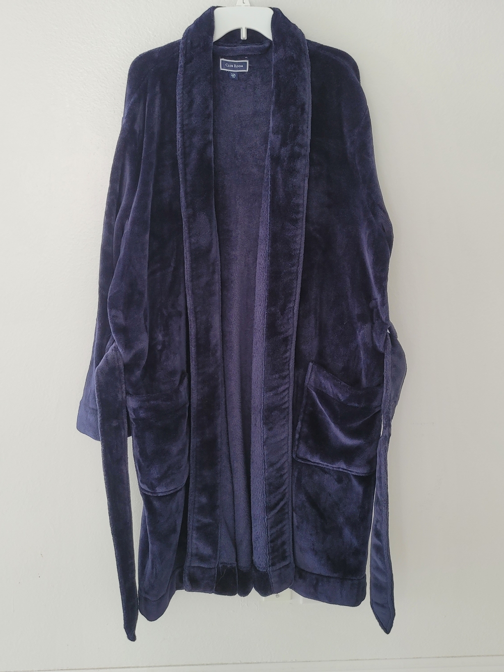 Club Room Navy Plush Velour Robe L/XL - Picture 4 of 9